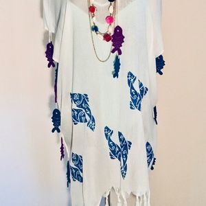 Organic Cotton Tunic/Swimsuits Cover up White Hand Crochet One Size